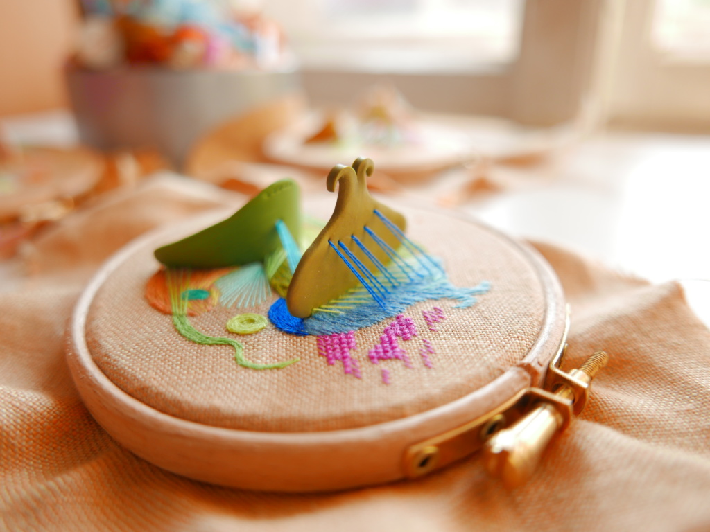 Hand embroidered abstract hoop