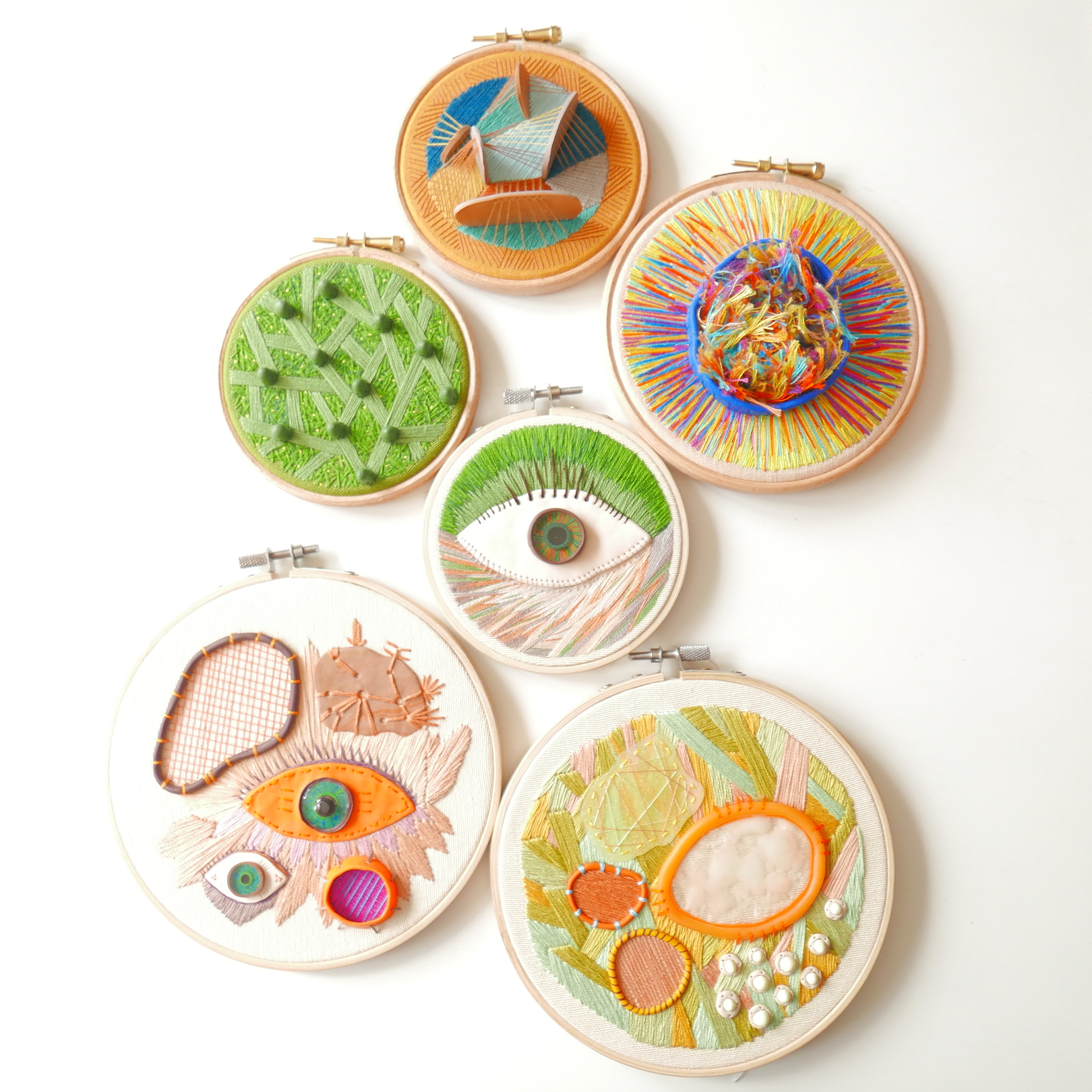 six beautiful hand embroidered hoops