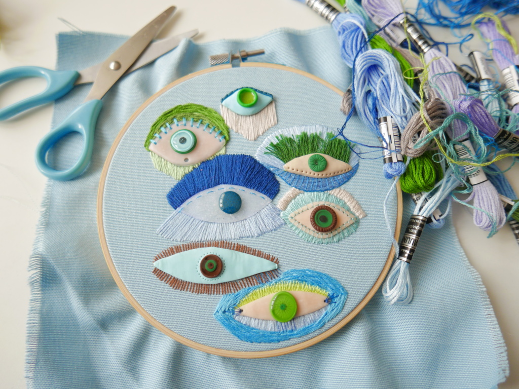 Hand embroidered hoop wit eyes
