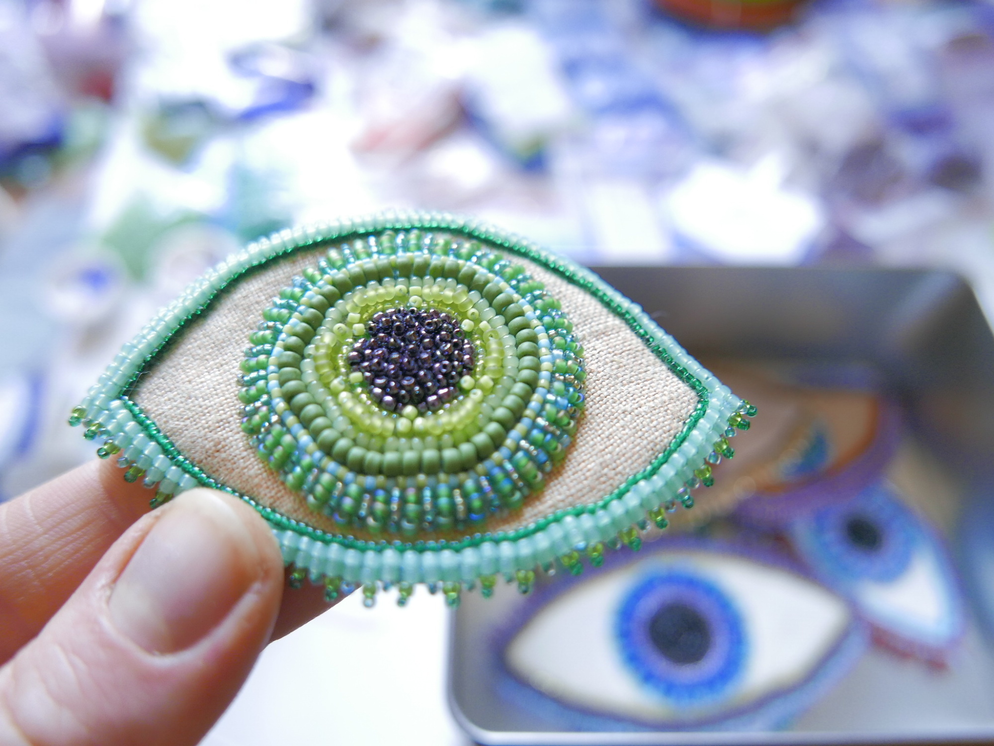 Patch 'Frogy Eye'- hand beaded and embroidered patch