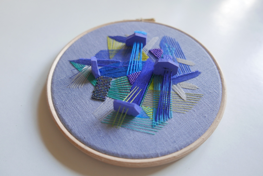 'A Night Has Come ' hand embroidery on hoop by Nibyniebo
