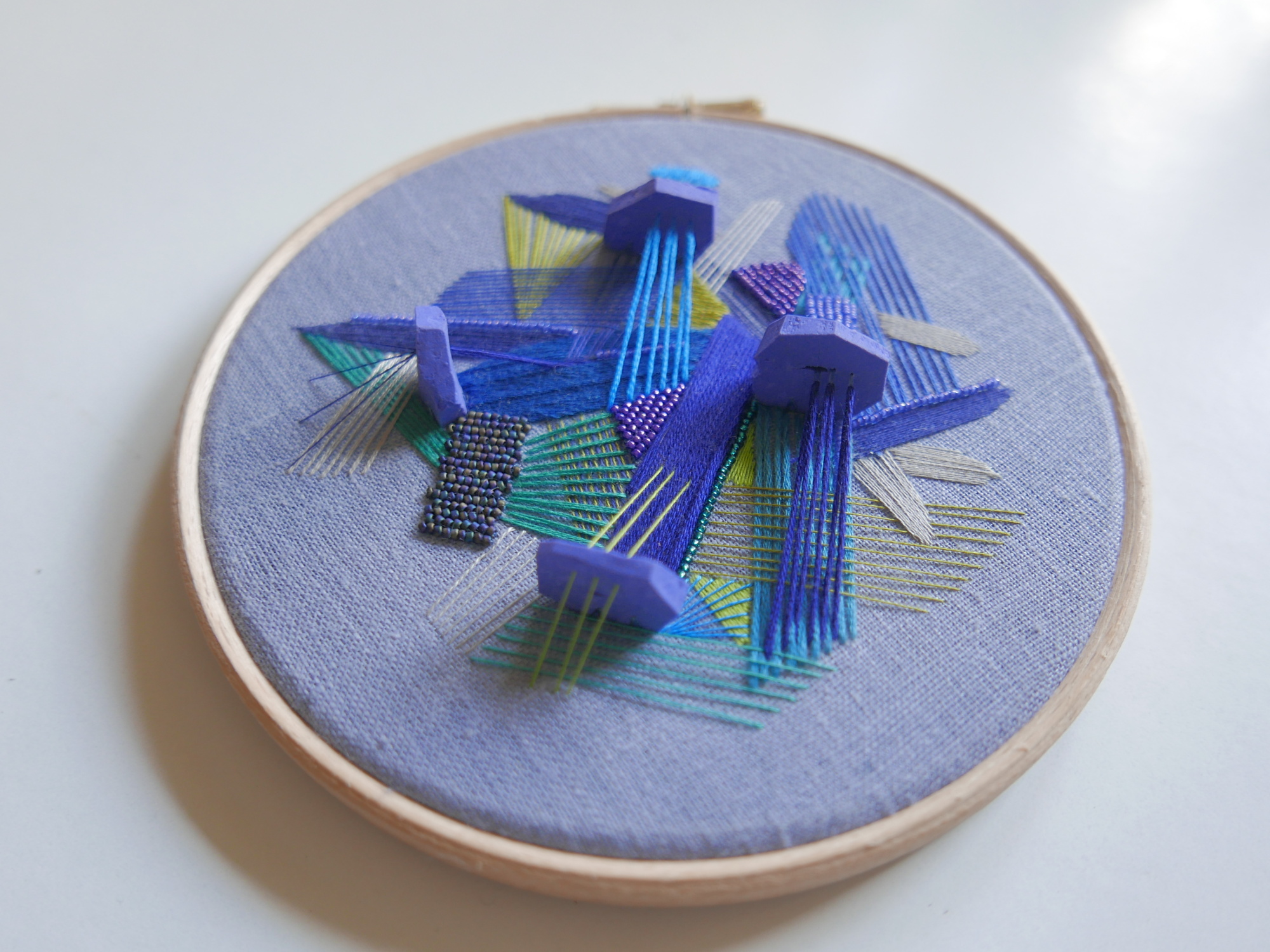 'A Night Has Come ' hand embroidery on hoop by Nibyniebo